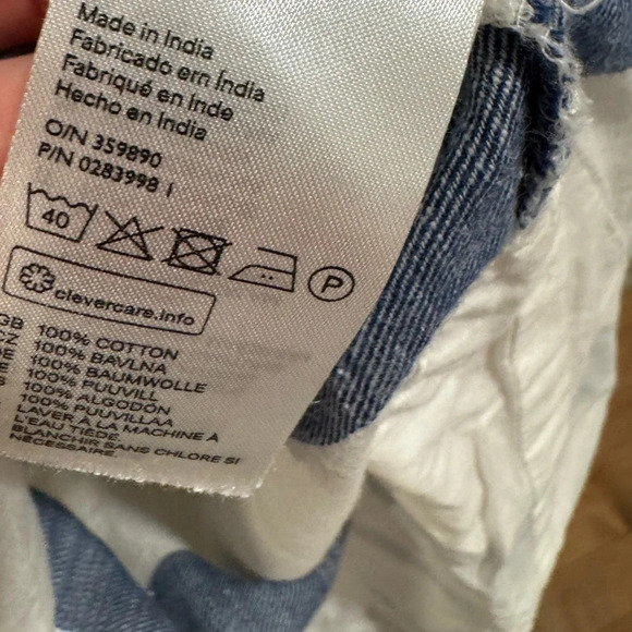 H and M cotton striped short dress  tunic vneck blue white airy 3/4 sleeve US8 - Picture 5 of 5